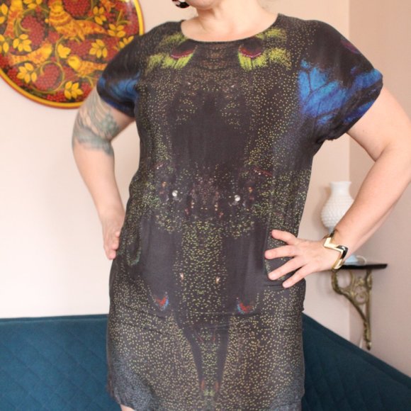 Butterfly Print Silk Top/Dress Vintage - Picture 3 of 11